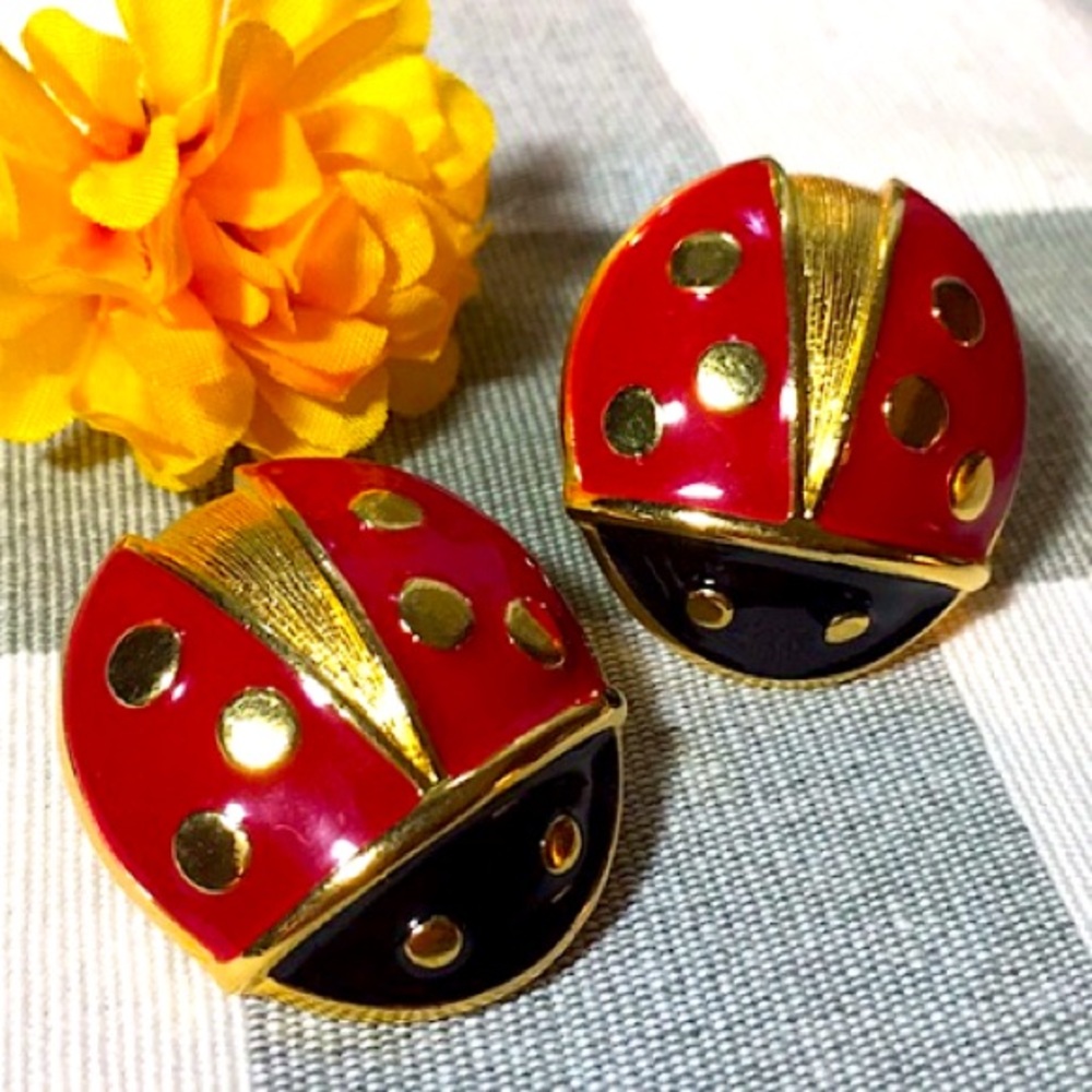 Vintage Ladybug Clip On Earrings